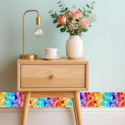 IVN Wallpaper Border Peel and Stick Wall Rainbow Glass Mosaic 4x196 Inch - Image 2