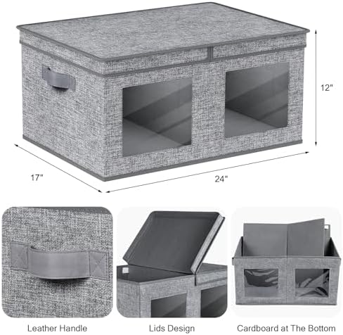 Univivi Large Fabric Storage Bins with Lids for Clothes 2 Pack, Grey - Image 2