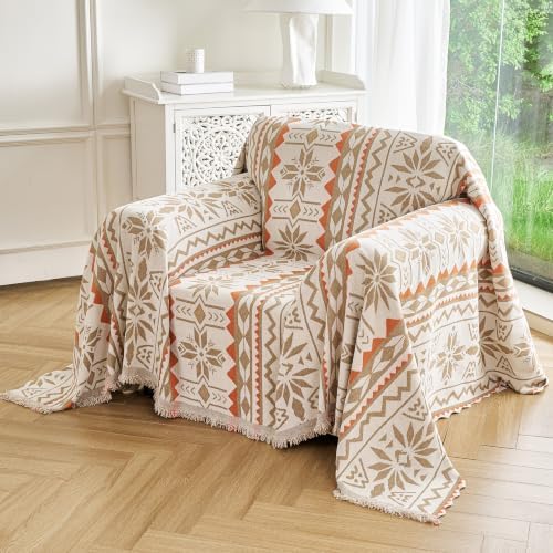 Couch Cover for Dogs Washable Sofa Cover, Sectional Couch Covers, Sofa Covers for 2 Cushion Couch, Non Slip Stripe Sofa Slipcovers Furniture Protector (Khaki Orange, 91 * 71) by Unknown