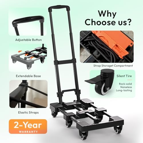 Voipvvii Folding Hand Truck 500lbs, Portable Heavy Duty Dolly Cart, 6 Wheels Collapsible Luggage Cart with 2 Elastic Ropes - Compact Trolley Cart for Easy Moving - Ideal Hand Cart for Travel and More - Image 2