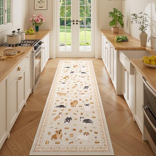 DUKINO 2x6 Kitchen Runner Rug, Washable Soft Non Slip Dog Rug, Beige Yellow by DUKINO