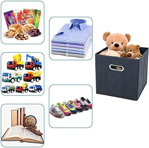 Black Fabric Cubby Storage Bins,13x13x13 Inches ,Cube Organizer Bin Foldable Storage Boxes with Dual Handles Fabric Organizer Box and collapsible Storage basket,Set of 3,Grey - Image 3