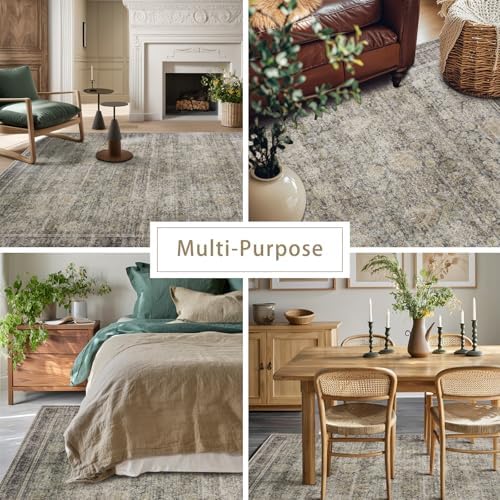 Green Brown 8x10 Washable Area Rugs for Living Room,Bedroom,Dining Room - Image 5