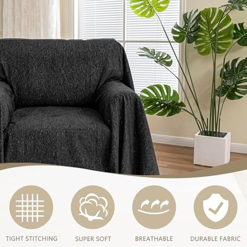 MYSKY HOME Chair Couch Covers Sectional Couch Covers for Pet Sofa Covers Non Slip Soft Couch Sofa Cover, Washable Furniture Protector Sofa Slipcover with Tassel Sofa Throws Living Room, 71"x91", Black - Image 2