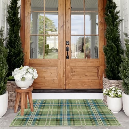 Plaid Outdoor Rug - 28"x43" Front Door Mat Indoor Outside Entrance - Image 4