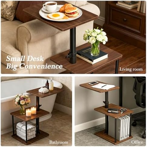 Faesun Swivel Side Table for Couch Arm, Height Adjustable C Shaped End Table for Recliner or Bed, Tv Trays with Storage Shelf for Small Spaces- Small Nightstand for Living Room, Bedroom - Image 4