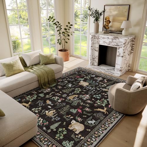 6x9 Area Rugs for Living Room: Washable Rug Vintage Rugs Stain Resistant Non Slip Low Pile Soft Lightweight Carpet for Bedroom Kitchen Dining Room Farmhouse Nursery Kids Room Home Office by palohom