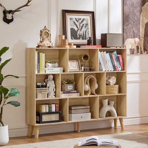 LEYAOYAO 10 Cube Bookshelf,Mid-Century Modern Bookcase with Legs,Light Wood - Image 3
