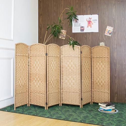 6-Panel Short Room Divider, 3.9 ft Freestanding Partition Wall, Light Brown Rattan Double-Sided Folding Screen for Living Room, Bedroom & Corner Privacy - Image 4