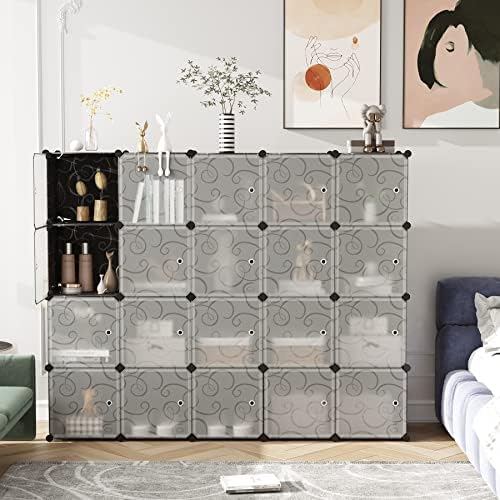 C&AHOME 20-Cube Storage Organizer with Door Platic Closet Organizer Black - Image 4