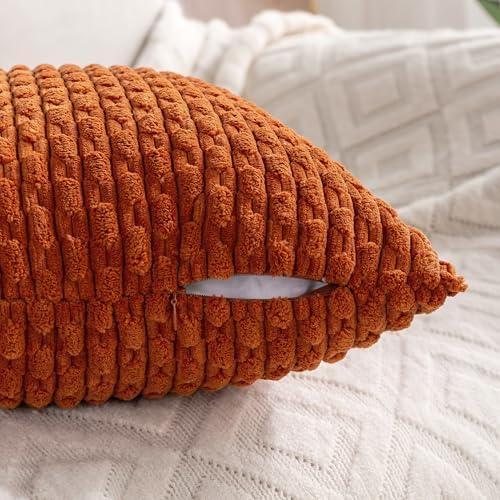 Set of 4 Burnt Orange Decorative Throw Pillow Covers 26x26 Inch Corduroy Pillow Covers for Bed Couch Sofa Living Room Soft Square Cushion Cases - Image 4