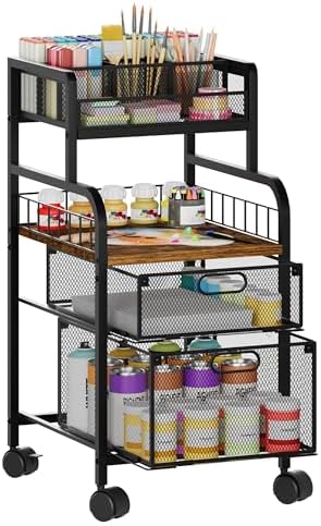 SWTYMIKI Art Cart with Drawers, Rolling Craft Cart with DIY Dividers & Wood Shelf - Mobile Art Supply Organizer for Artists, Students & Small Space, Heavy-Duty Metal, Lockable Wheels Espresso by SwtyMiki-TidyHomeSweetLife