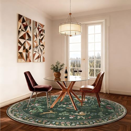 Washable Round Rugs for Bedroom 4ft: Living Room Rug Stain Resistant Non Slip Low Pile Ultra Soft Faux Wool Small Circle Rugs for Kitchen Entryway Nursery Bathroom Entrance Dorm Home Office Indoor - Image 4