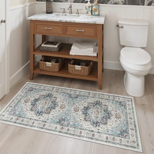 Madane Washable Area Rug 2x4, Small Entryway Rugs Non-Slip, Blue - Image 4