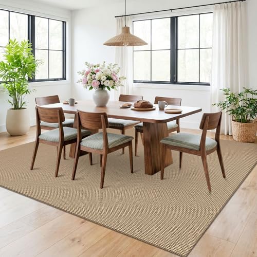 KOZYFLY Washable Area Rug 6x9 ft Rubber Backed Non Slip Rugs for Living Room Braided Cotton Bedroom Rug Woven Office Rugs Indoor Floor Carpets for Dining Bedroom Living Room, Orange Beige/Tan/Brown - Image 2