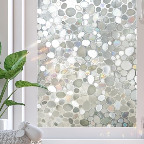 Window Privacy Film, Stained Glass Films, 3D Pebble Rainbow Windows Cling Decorative Window Decals, Sun Blocking Stickers Static Cling Door Windows Covering (Pebble, 35.4" x 118.1") by SUNDEFFILM