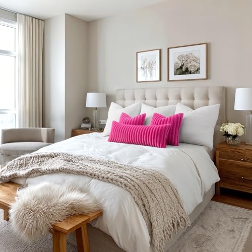 MIULEE Faux Fur Decorative Throw Pillow Covers 18x18 Set of 2 Hot Pink - Image 6