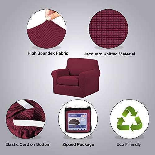 H.VERSAILTEX 2-Pieces Armchair Cover Super Rich Chair Slipcover/Furniture Cover Arm Chair Covers for Chairs, Knitted Jacquard Spandex Chair Cover Stay in Place, Skid Resistance (Chair, Burgundy) - Image 4