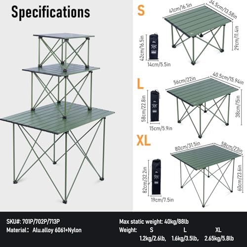 iClimb Ultralight Compact Camping Folding Table (Reinforced Green - S) - Image 3