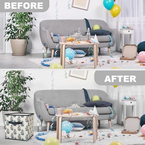 Bokon 6 Pcs 11'' Block Print Storage Bins Cubes Cyan Floral Storage Basket - Image 4