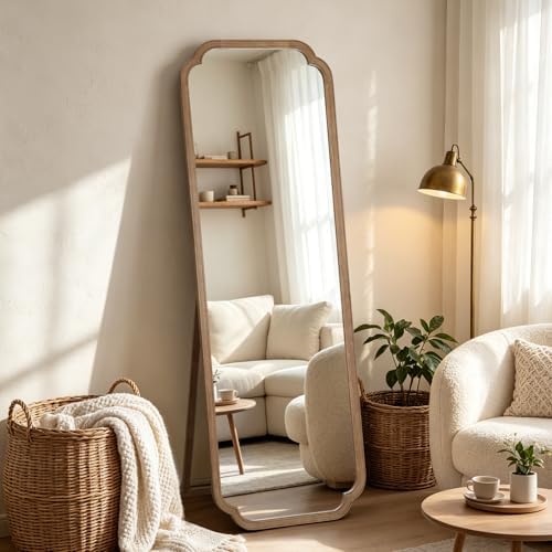 WallBeyond Farmhouse Full Length Mirror with Stand 22x65 Inch, Wooden Frame Floor Mirror,for Bedroom, Entryway, Living Room(Natural) - Image 2