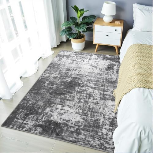 Modern Abstract 3x5 Rug, Non Slip Entryway Rug, Soft Machine Washable Rugs for Indoor Entry, Low Pile Stain Resistant Distressed Rug for Living Room, Bedroom, Black and White - Image 3
