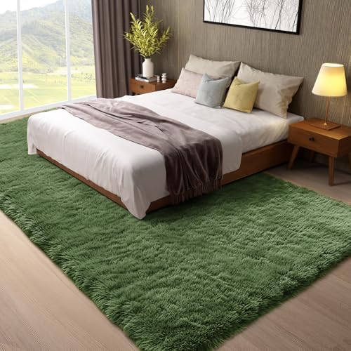 Ophanie Gray Green Rugs for Living Room 5x8,Grass Shag Fluffy Large Fuzzy Plush Soft Carpets,Floor Shaggy Area Rugs for Bedroom,Carpet for Kids Boys Girls Dorm Decor with Over 99 pcs Pile fibers - Image 5