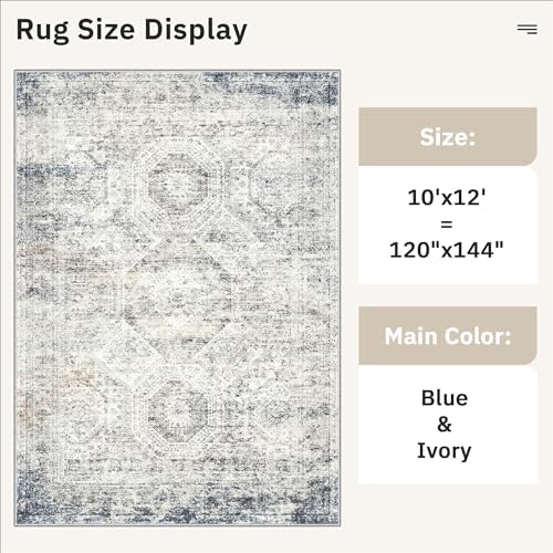 Soalmost 10x12 Area Rugs for Living Room Washable Rug Non-Slip Blue/Ivory - Image 5