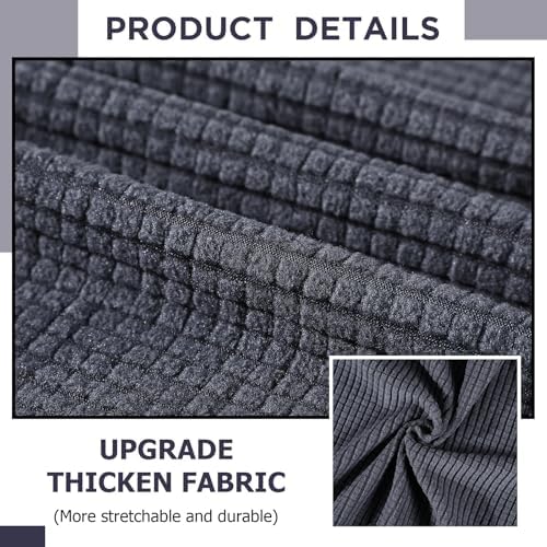 Peryiter 3 Pcs Couch and Loveseat Sofa Covers,Dark Gray,Fleece - Image 5