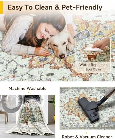 RELEANY Washable Area Rug, Runner 2'6"x8', Beige/Carbon Grey/Orange - Image 3