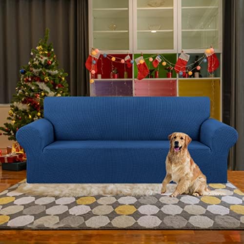 KEKUOU Stretch Couch Covers for Sofa, 3 Cushion Couch Slipcover,Classic Blue - Image 2