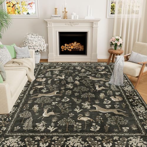 DUKINO 8x10 Area Rugs, Soft Washable Bedroom Rug Non Slip, Charcoal Black by DUKINO