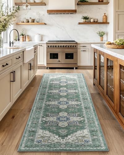 AMADA HOMEFURNISHING 2'6"x8' Washable Area Rug, Low-Profile Entryway Rug with Non-Slip Backing & Durable Edge Binding, Vintage Rug Pattern, Small Rugs for Entryway, Kitchen & Living Room - Image 3