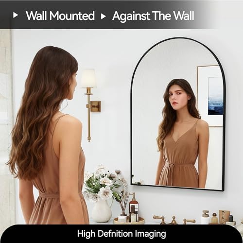 SCWF-GZ 36x24 Arch Mirror Rectangle Full Length Wall Mounted Hanging or Against Wall Metal Aluminium Alloy Frame Dressing Make-up Mirrors for Entryway Bedroom Bathroom Living Room 36 24 inch Black - Image 7