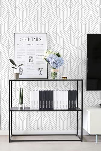 CiCiwind 17.7"x197" Peel and Stick Wallpaper White Silver Wallpaper Geometric Striped Hexagon Contact Paper Removable Self-Adhesive Wallpaper Textured Contact Paper for Bedroom Study Room Walls - Image 4