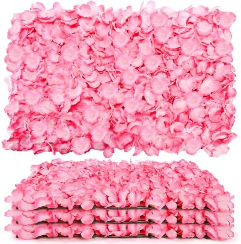 Noamus 4 Pack 24"x16" Flower Wall Panel Set, Artificial Flower Backdrop, 3D Silk Pink Hydrangea Floral, Wall Decorative Faux Flower for Photo Centerpieces, Home Party Wedding Decoration by Noamus