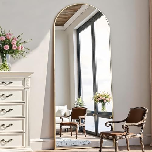 Rowjut Floor Mirror Arched Full Length Mirrors, Mirror Full Length Standing Hanging or Leaning Against Wall, 59"x18" Large Full Body and Wall Mounted Mirror for Bedroom Living Room, Gold by Rowjut