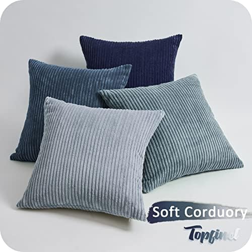 Topfinel Navy Blue Euro Shams Decorative Throw Pillow Covers 26x26 Inch Set of 4,Soft Corduroy Striped Gradient Color Large Cushion Cover for Beach,Patio,Balcony,Living Room,Summer Home Decor - Image 4
