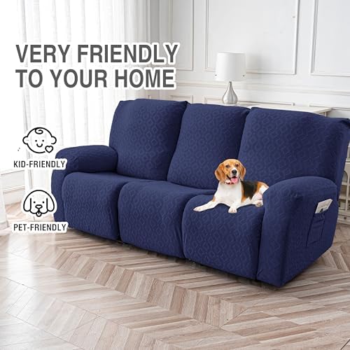 Gennia Waterproof Recliner Sofa Cover,3 Seat Couch Cover,Navy Blue - Image 4