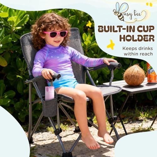 Busy Bee Oversized Kids Camping Chair with Cup Holder, High Back Toddler Chair Kids Folding Chair, Perfect for Beach & Outdoor, Supports 150 Lbs. - Image 4