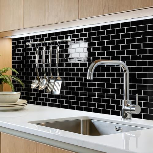 Art3d 10-Pack Subway Peel and Stick Backsplash, Black with Silver Grout - Image 2
