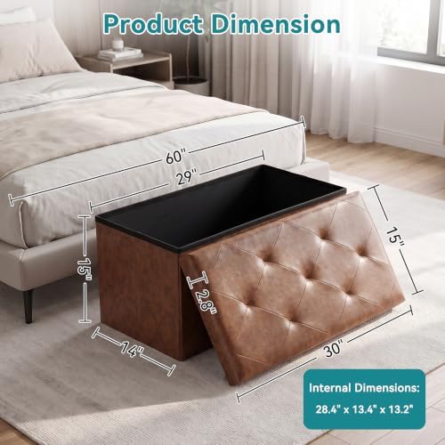 OLIXIS 30 Inch Folding Storage Ottoman Bench, Brown Ottoman with Storage - Image 2
