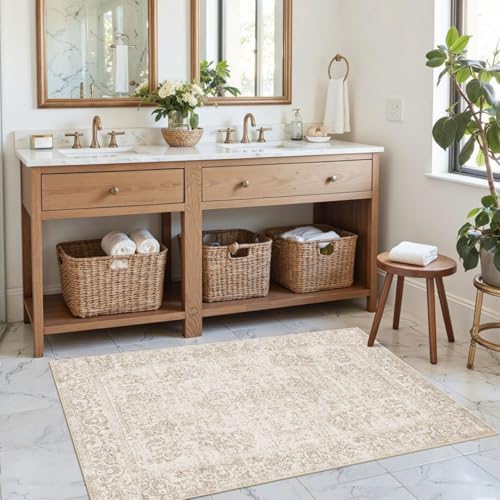 2x3 Neutral Washable Entryway Rug,Small Door Mat for Bathroom Kitchen - Image 3