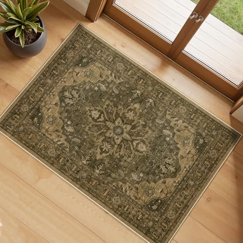RELEANY Washable Area Rug, Small 2'x3', Brown/Dark Brown by RELEANY