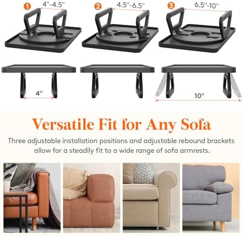 Lifewit Adjustable Couch Arm Tray, Plastic Rotating Sofa Armrest Tray Table - Image 4