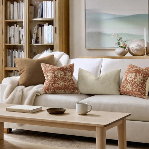Fall Pillow Covers 22x22 Set of 2 Printed Floral Throw Pillows Farmhouse Pillow Cases Vintage Decorative Cushion Covers Fall Decorations for Couch Sofa Chair Bed Living Room, Rust - Image 4