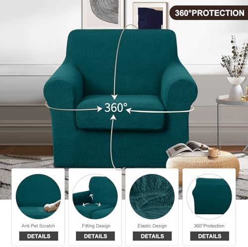 U-NICE HOME 2 Pieces Chair Covers Stretch Chair Slipcover, Blue - Image 4