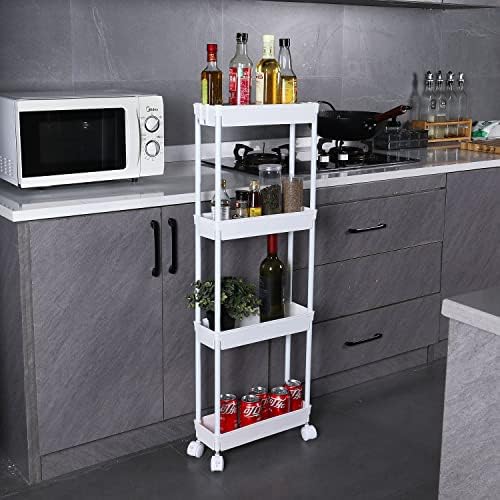 Sooyee 4 Tier Slim Rolling Cart, Utility Storage Cart with Wheels,White - Image 2