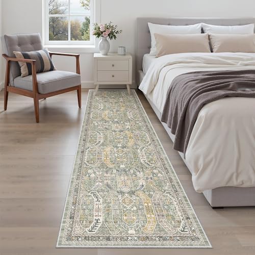 Madane Hallway Runner Rug 2x8 Washable Kitchen Rugs Non-Slip, Green/Gold - Image 4