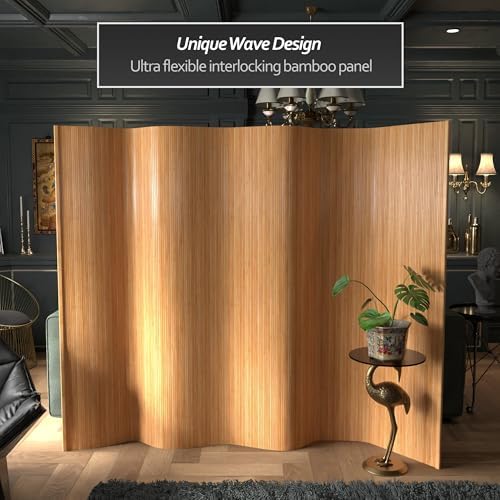 Red Lantern 6 ft. Tall Bamboo Wave Screen - Honey - Image 2
